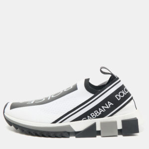 dolce & gabbana black/white stretch fabric sorrento slip-on sneakers size 39