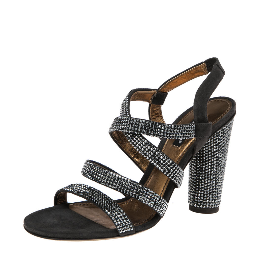 luxury-women-dolcegabbana-new-shoes-p536673-004-2 Dolce & Gabbana Dark Grey Suede Crystal Embellished Strappy Sandals Size 38.5