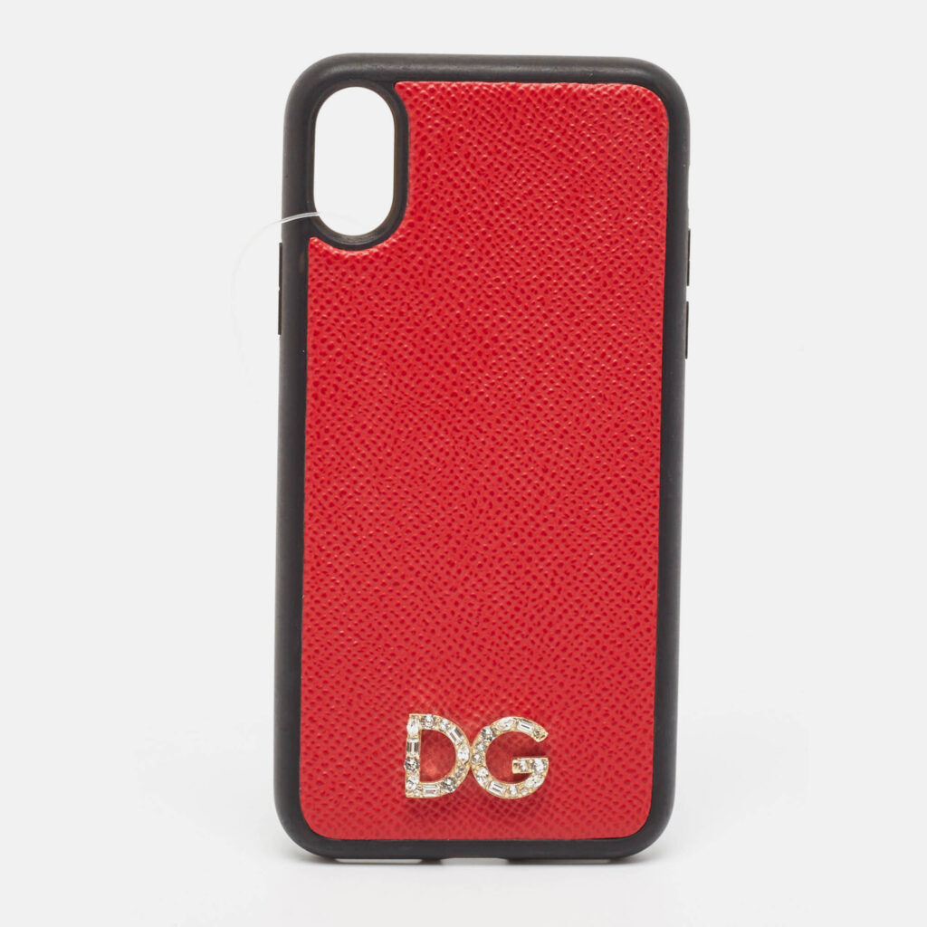 luxury-women-dolcegabbana-used-accessories-p1044609-002 Dolce & Gabbana Red/Black DG Logo Crystals iPhone X Case