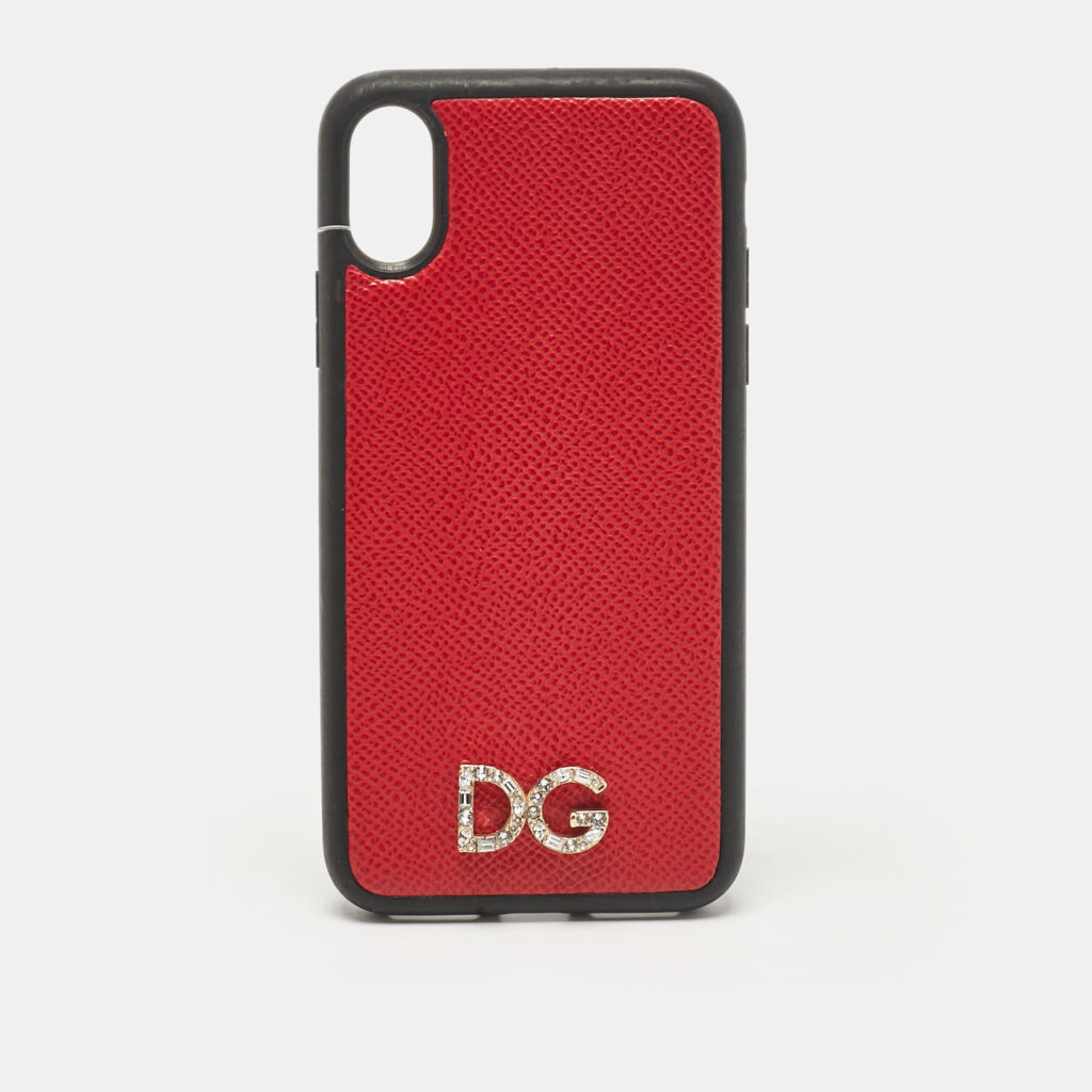 luxury-women-dolcegabbana-used-accessories-p1044678-002 Dolce & Gabbana Red/Black DG Logo Crystals iPhone X Case