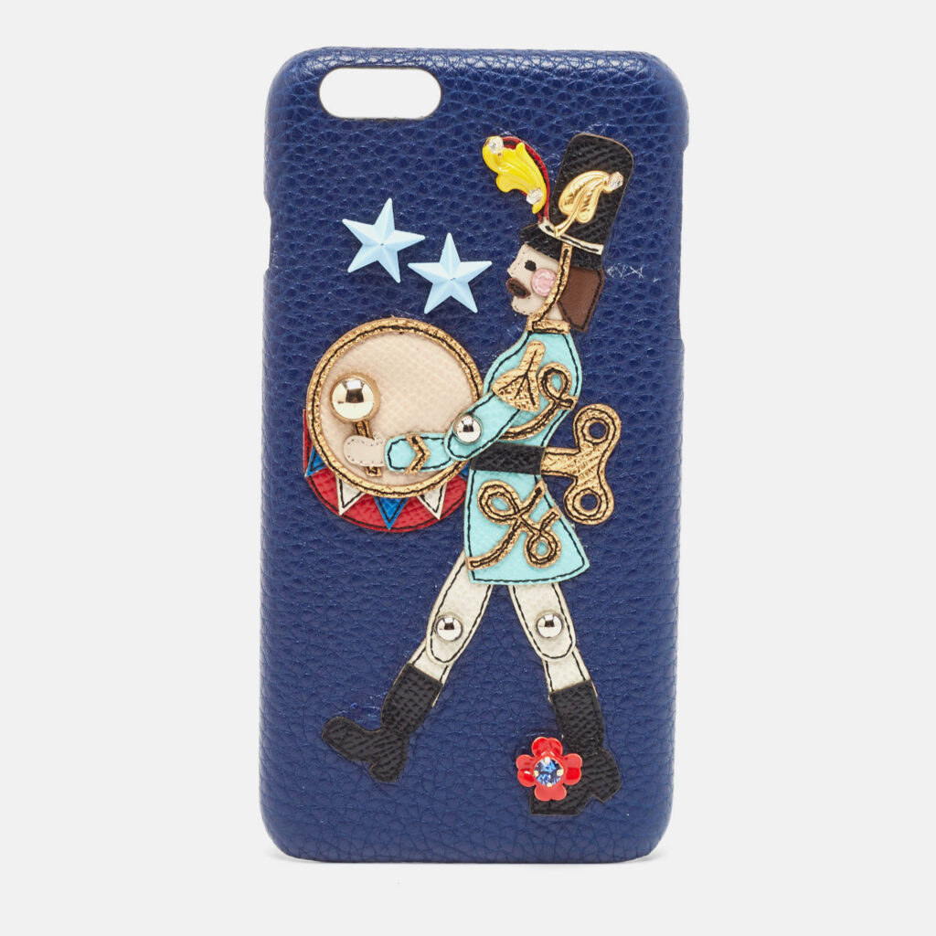 luxury-women-dolcegabbana-used-accessories-p1044681-001 Dolce & Gabbana Blue Leather Nut Cracker Embellished iPhone 6 Case