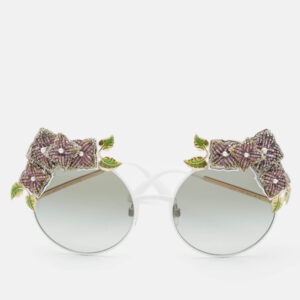 Dolce & Gabbana White/Black Gradient DG 2186 Floral Embellished Round Sunglasses