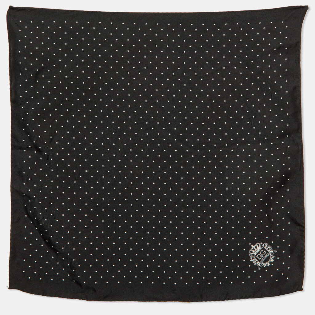 luxury-women-dolcegabbana-used-accessories-p1130519-005 Dolce & Gabbana Black Polkadots Print Silk Pocket Square