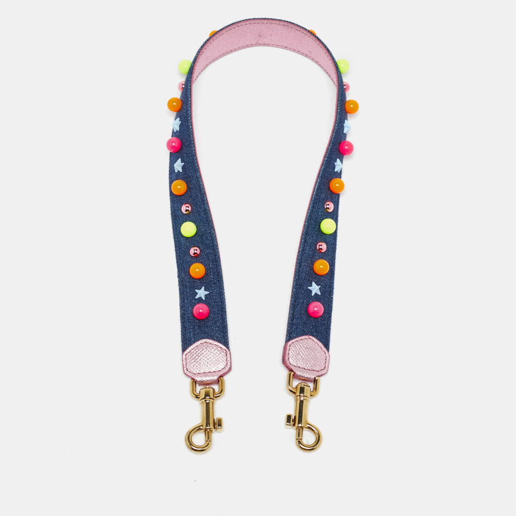 luxury-women-dolcegabbana-used-accessories-p1133853-004 Dolce & Gabbana Blue Denim and Leather Embellished Shoulder Bag Strap