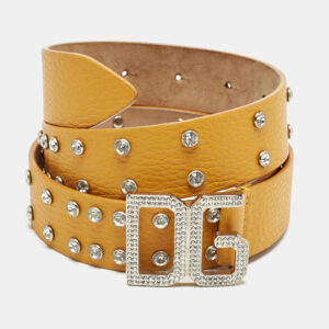Dolce & Gabbana Orange Leather Crystals Embellished Logo Buckle Belt 80CM