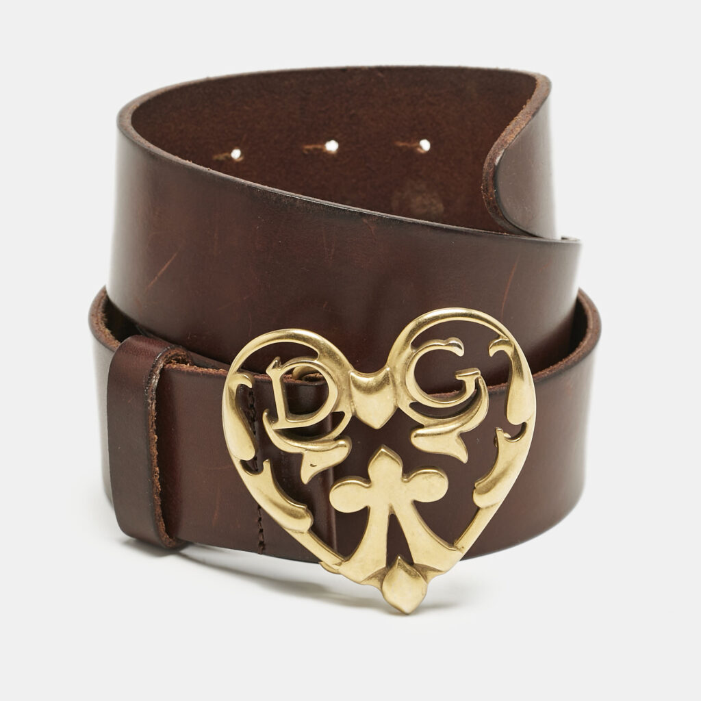 luxury-women-dolcegabbana-used-accessories-p1159381-005 Dolce and Gabbana Brown Leather DG Heart Buckle Belt 85CM