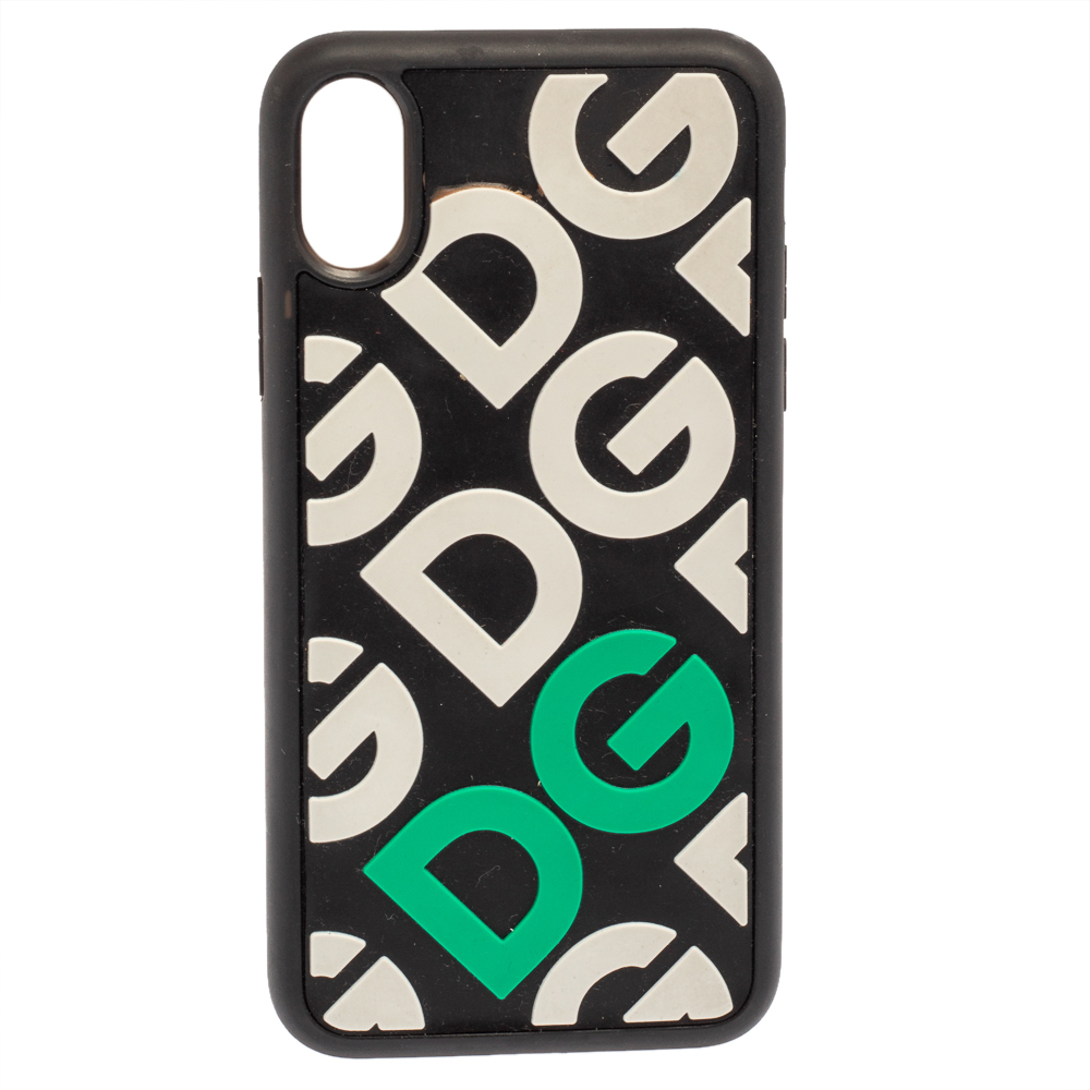 luxury-women-dolcegabbana-used-accessories-p413427-001 Dolce & Gabbana Black/White Rubber DG Logo iPhone X Case