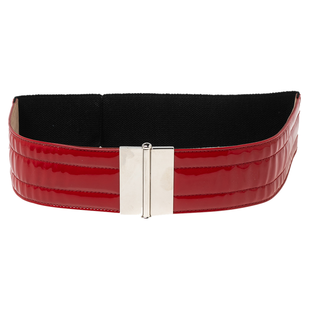 luxury-women-dolcegabbana-used-accessories-p569778-001-1 Dolce & Gabbana Red/Black Patent Leather and Elastic Waist Belt 85CM