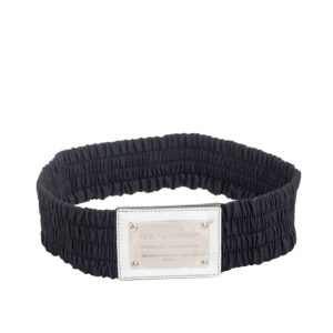Dolce & Gabbana Black/Silver Fabric and Patent Leather Wide Waist Belt 75CM