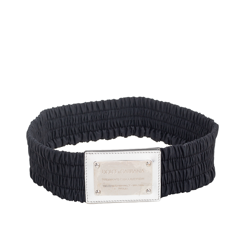 luxury-women-dolcegabbana-used-accessories-p569792-006-2 Dolce & Gabbana Black/Silver Fabric and Patent Leather Wide Waist Belt 75CM