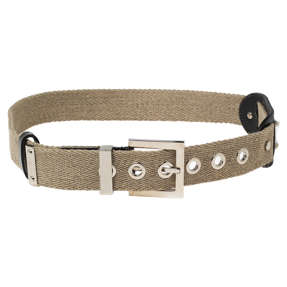 luxury-women-dolcegabbana-used-accessories-p569799-005 Dolce & Gabbana Beige Canvas and Leather Plaque Detail Waist Belt 75CM