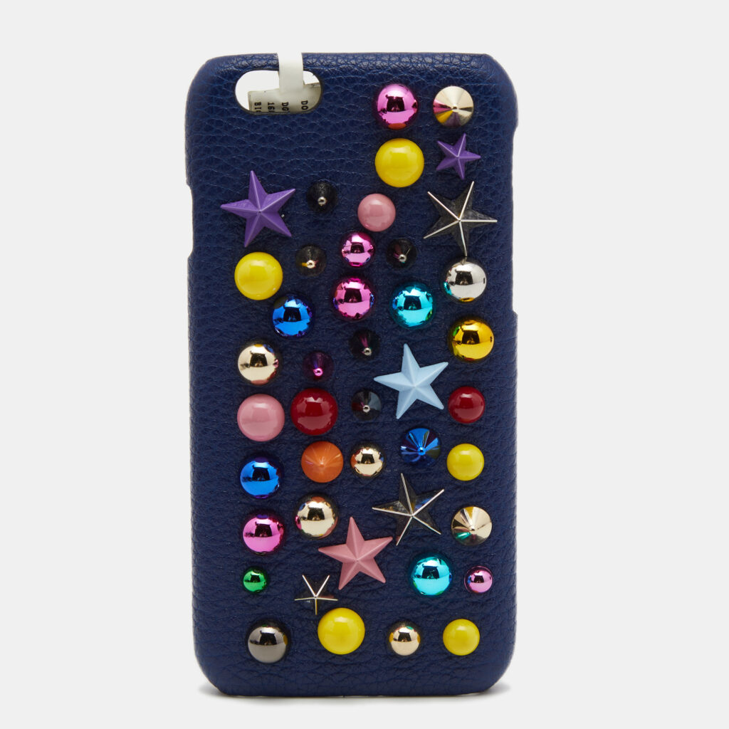 luxury-women-dolcegabbana-used-accessories-p670188-001-1 Dolce & Gabbana Blue Leather Embellished iPhone 6 Cover