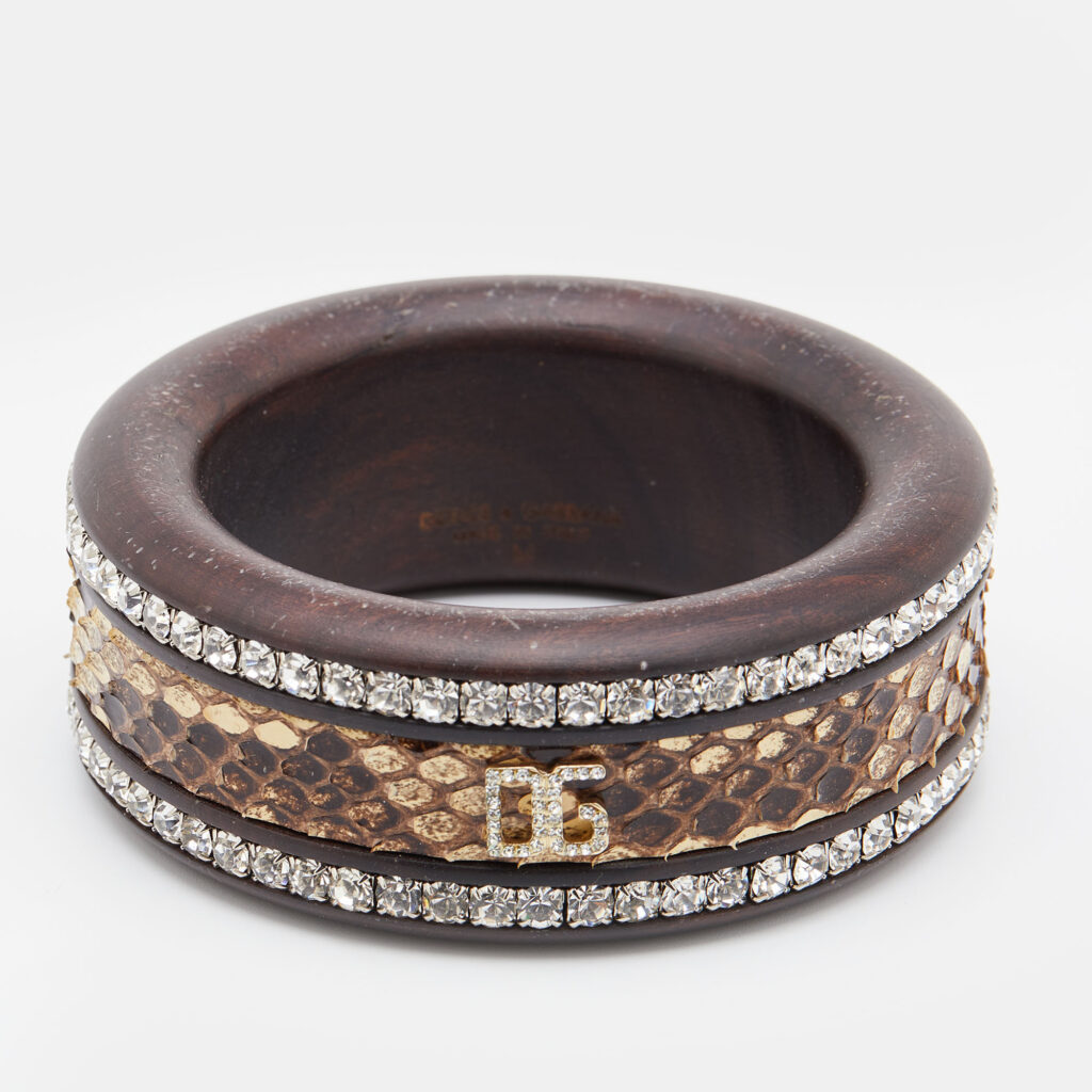 luxury-women-dolcegabbana-used-accessories-p721933-005 Dolce & Gabbana Brown Crystal Embellished Python Insert Bangle M