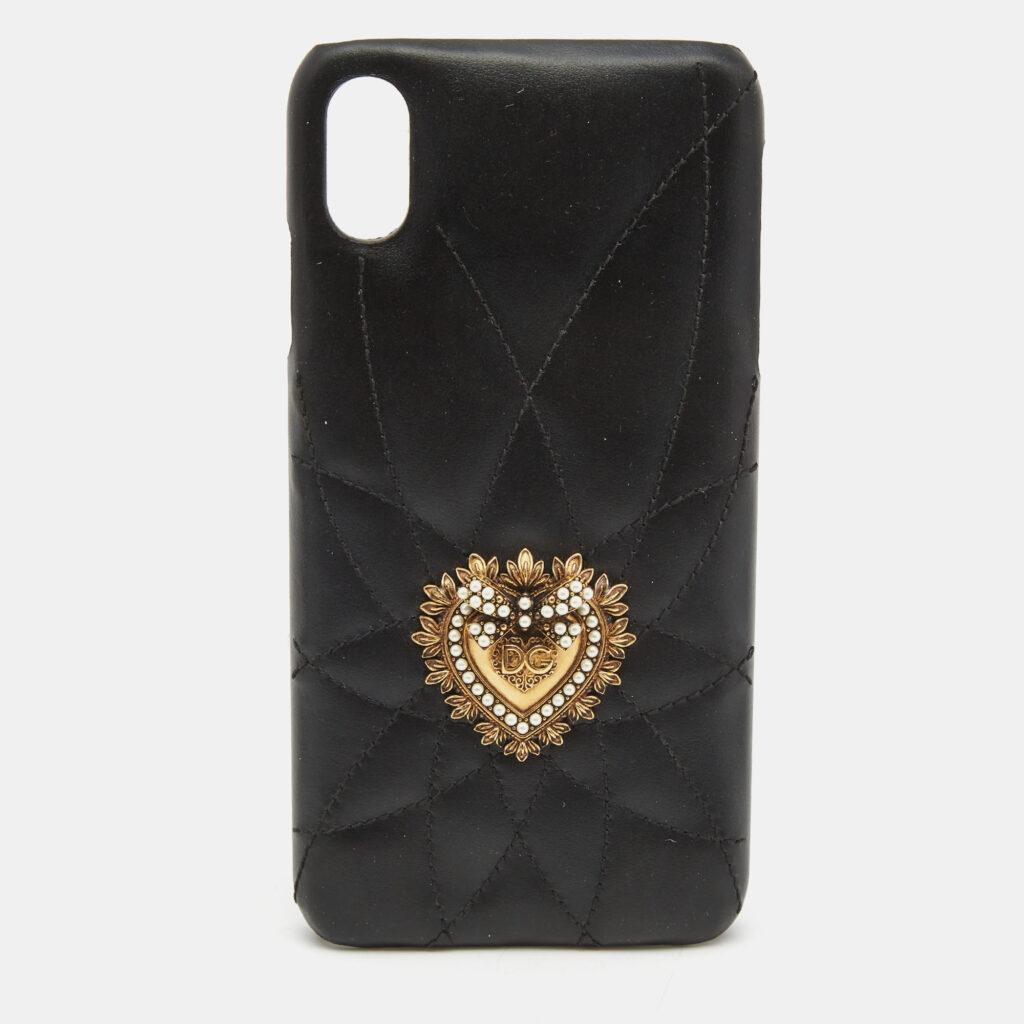 luxury-women-dolcegabbana-used-accessories-p782650-003 Dolce & Gabbana Black Quilted Leather Devotion iPhone XS Cover