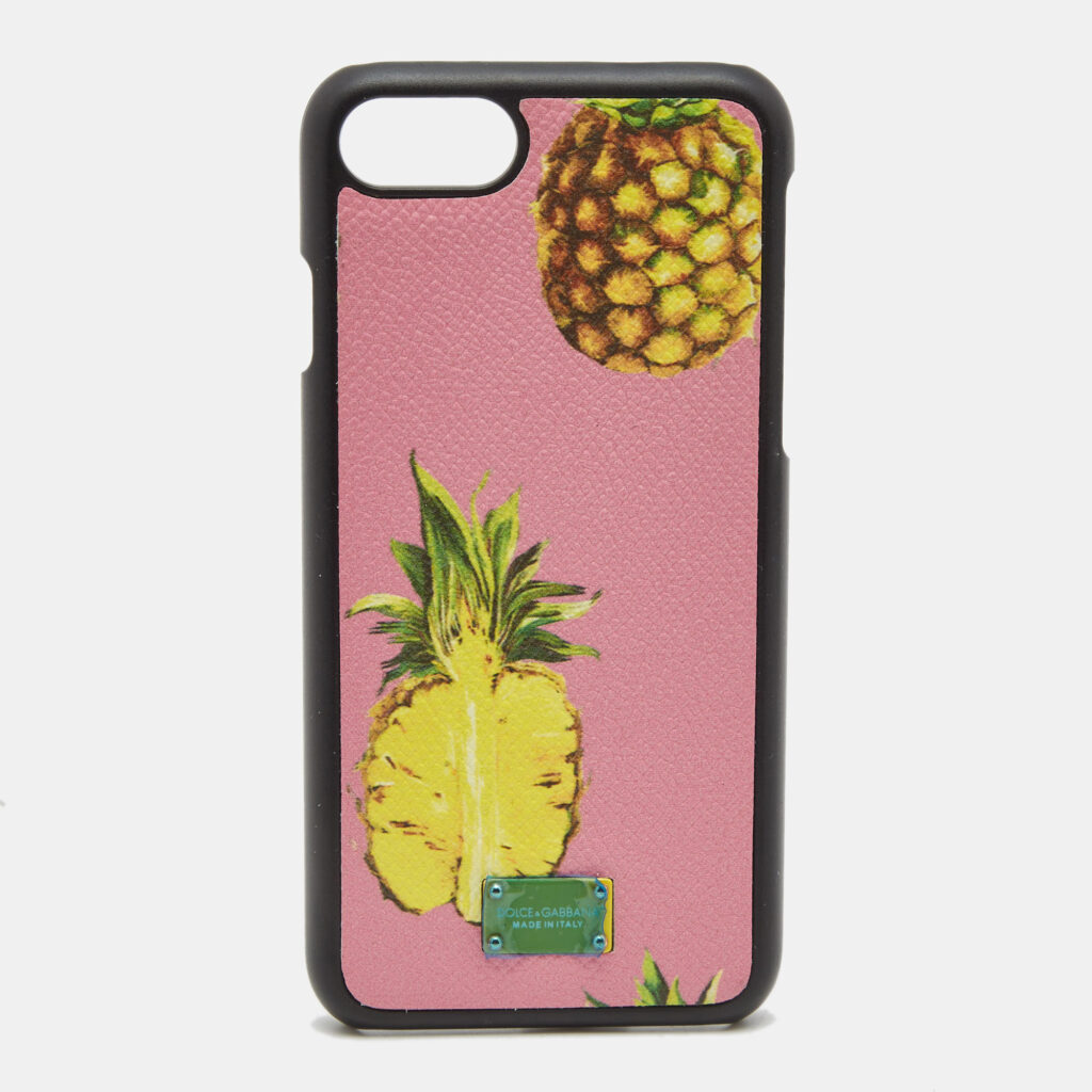 luxury-women-dolcegabbana-used-accessories-p784972-001 Dolce & Gabbana Pink/Black Pineapple Print Leather Phone Cover