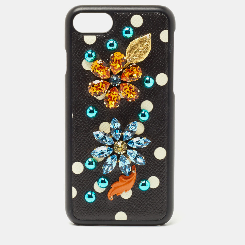 luxury-women-dolcegabbana-used-accessories-p791079-007 Dolce & Gabbana Black/White Polka Print Leather Crystals Embellished iPhone7 Case