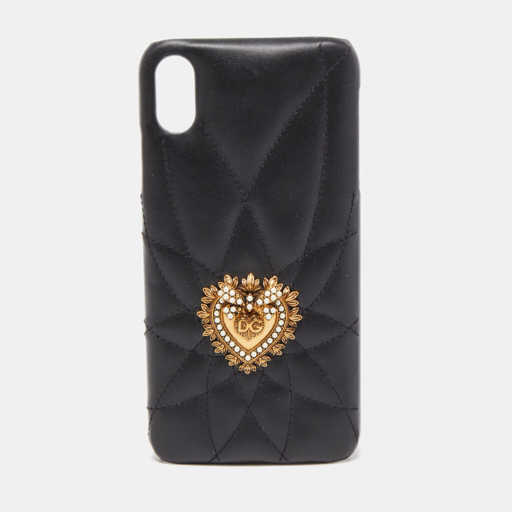 luxury-women-dolcegabbana-used-accessories-p800653-001 Dolce & Gabbana Black Leather Sacred Heart iPhone XS Case