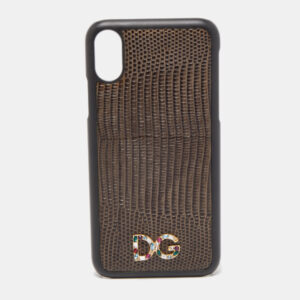 Dolce & Gabbana Green/Black Lizard Embossed Leather iPhone X Cover