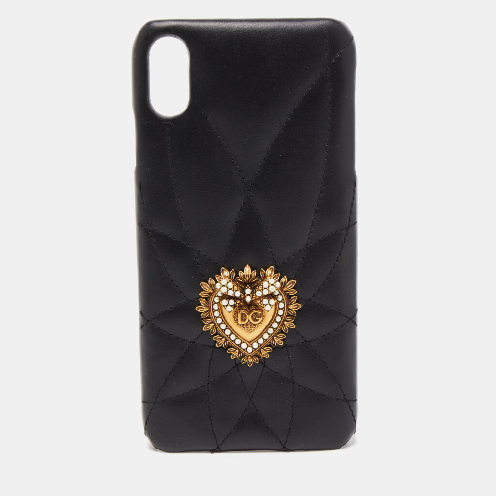 luxury-women-dolcegabbana-used-accessories-p864462-001 Dolce & Gabbana Black Quilted Leather Devotion iPhone XS Cover