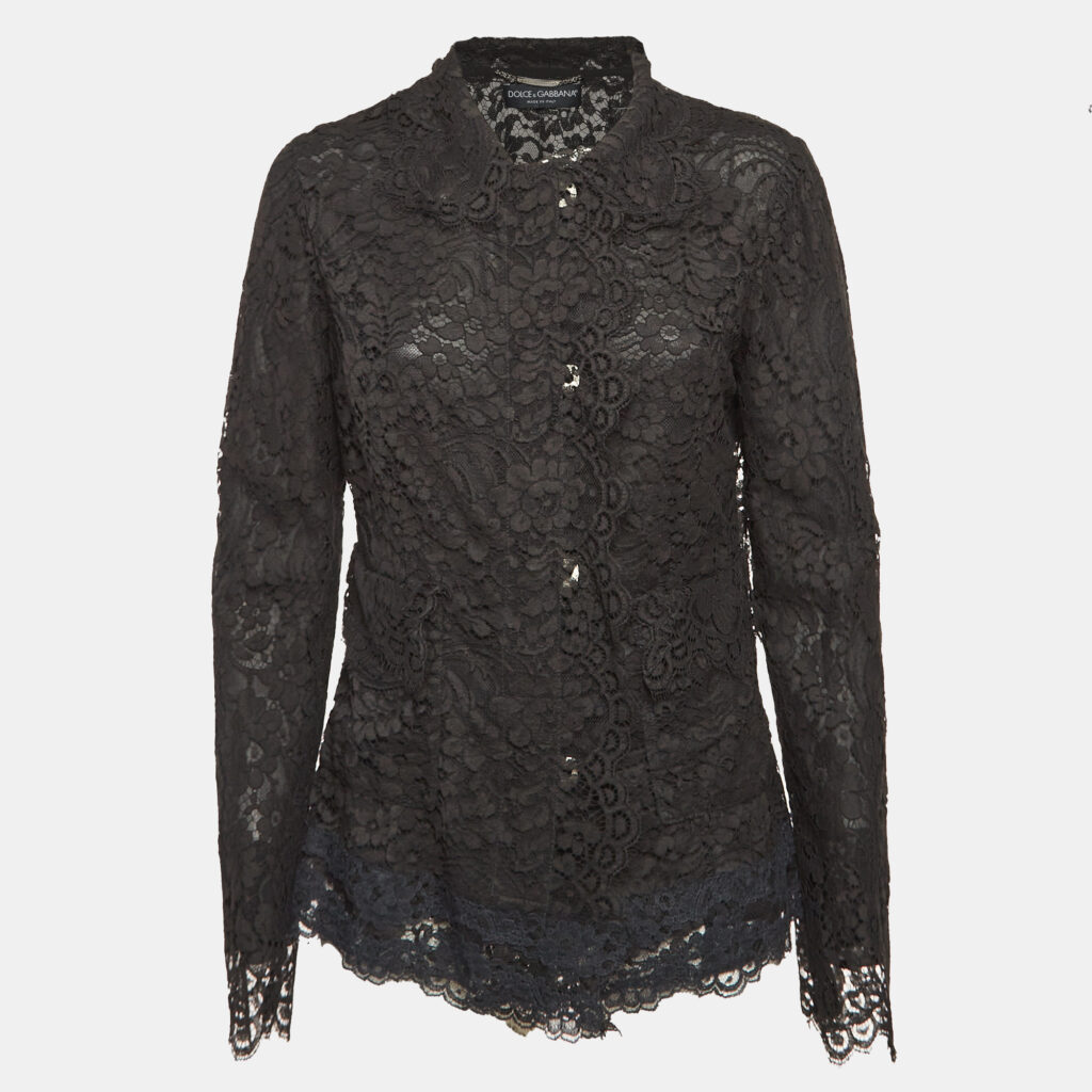 luxury-women-dolcegabbana-used-clothes-p1040626-003 Dolce & Gabbana Black Floral Lace Button Front Jacket M