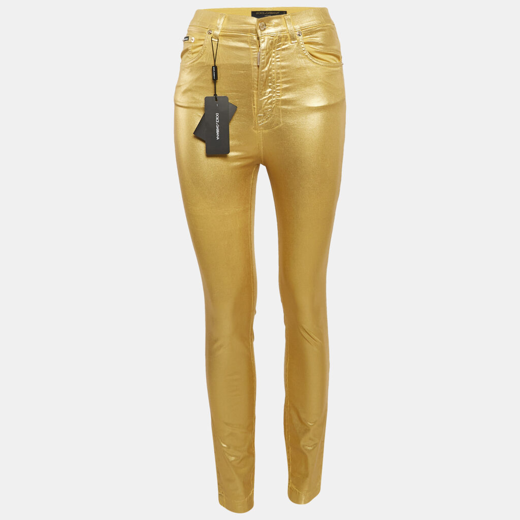 luxury-women-dolcegabbana-used-clothes-p1042522-003 Dolce & Gabbana Metallic Gold Coated Cotton Grace Skinny Pants S