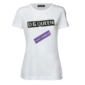 Dolce & Gabbana White Logo Print Cotton Patchwork Detail T-Shirt S