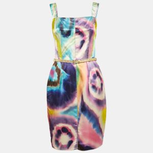 Dolce & Gabbana Multicolor Tie-Dye Print Satin Sheath Dress S