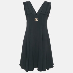 Dolce & Gabbana Black Crepe Logo Plaque Detail Mini Dress L
