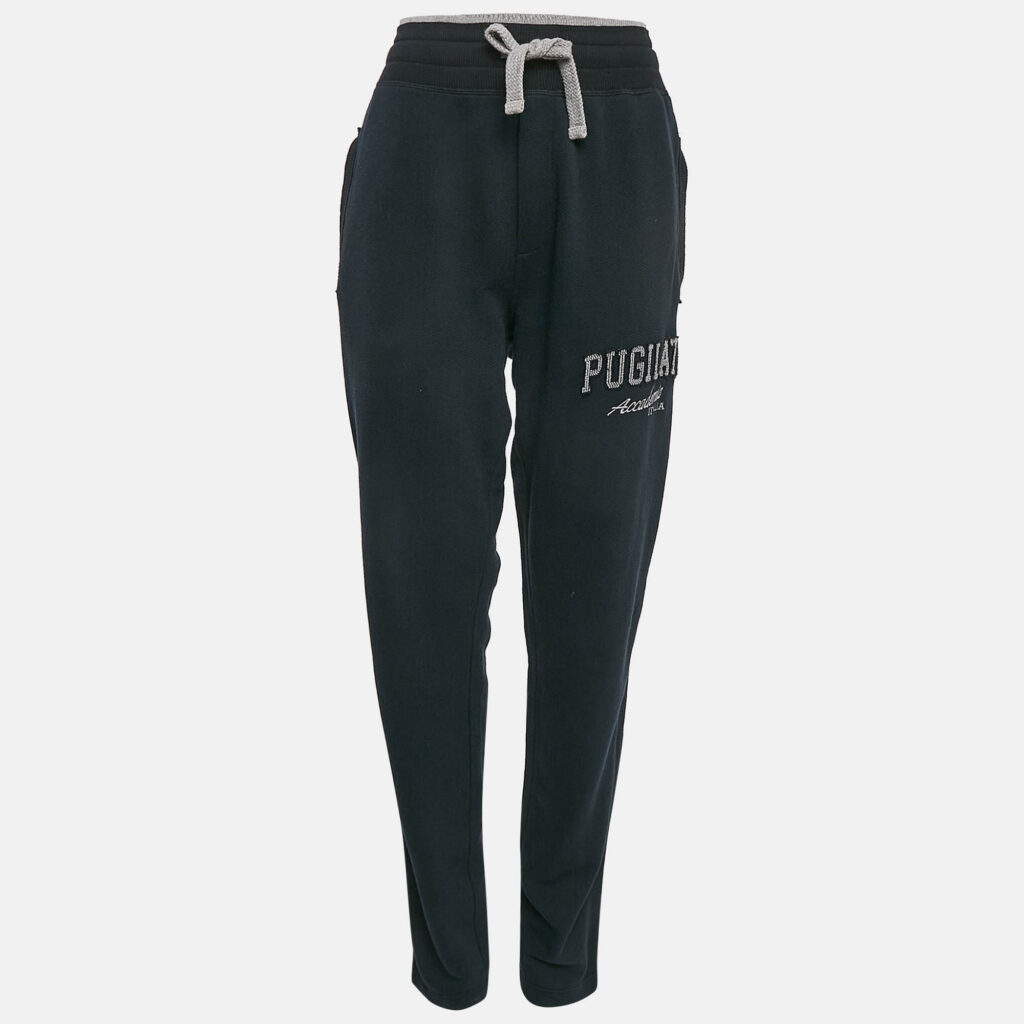 luxury-women-dolcegabbana-used-clothes-p1084197-001 Dolce & Gabbana Blue Embroidered Cotton Knit Drawstring Track Pants L