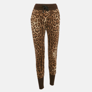 Dolce & Gabbana Brown Leopard Cotton Knit Joggers S