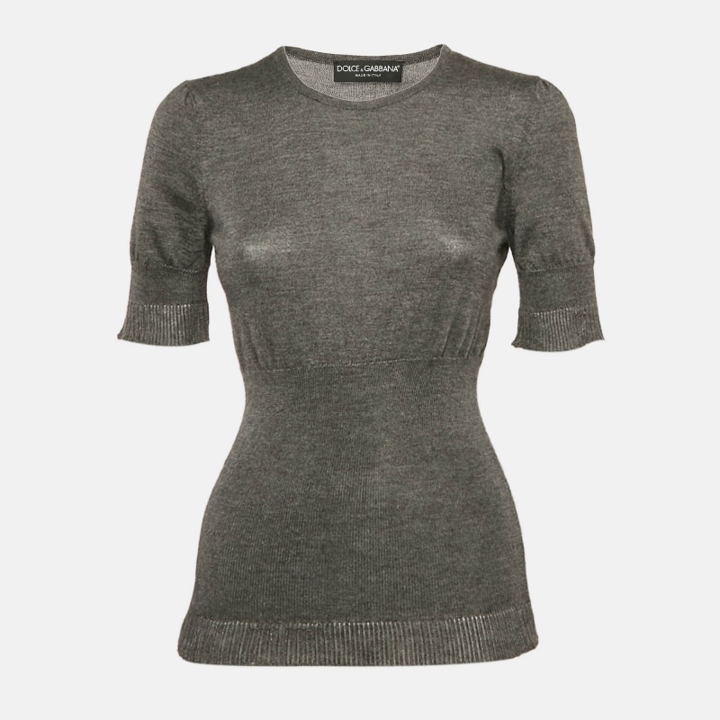luxury-women-dolcegabbana-used-clothes-p1084679-1734065829-005 Dolce & Gabbana Grey Stretch Knit Short Sleeve Jumper S