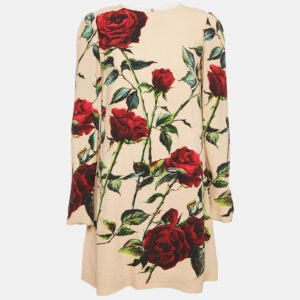 Dolce & Gabbana Caramel Beige Floral Print Crepe Mini Dress M
