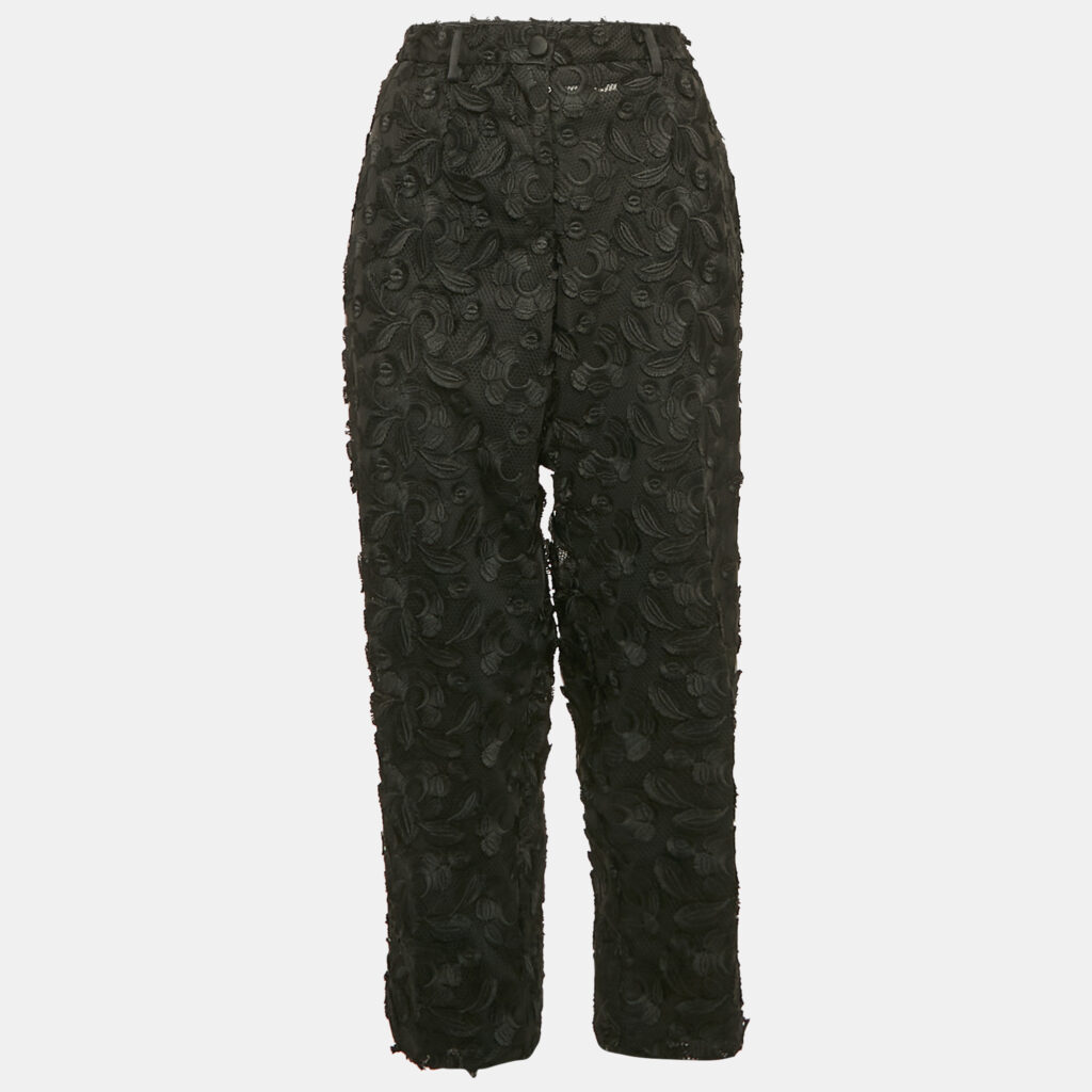 luxury-women-dolcegabbana-used-clothes-p1090893-004 Dolce & Gabbana Black Applique Detail Mesh and Tulle Trousers L