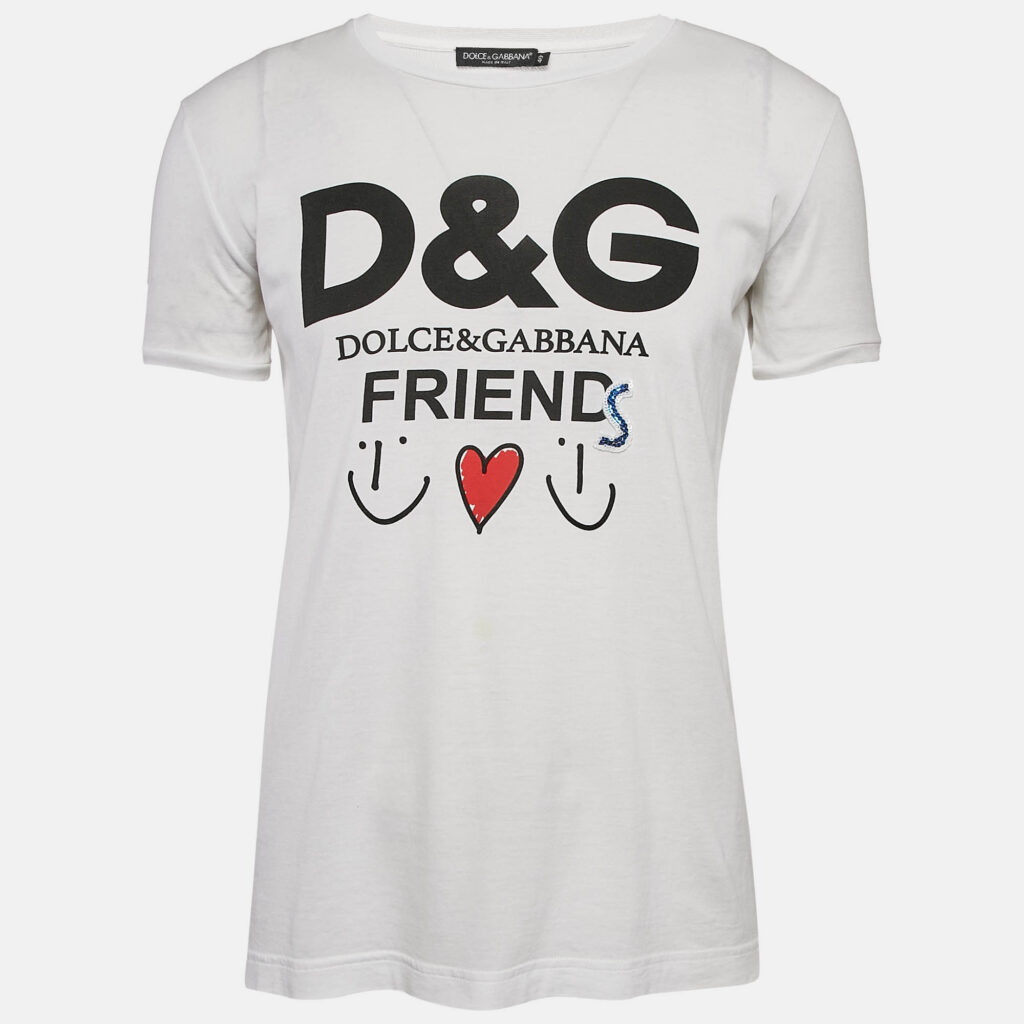 luxury-women-dolcegabbana-used-clothes-p1091671-001 Dolce & Gabbana White Printed Cotton T-Shirt S