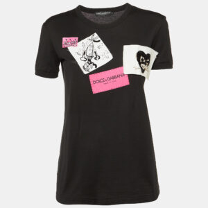 Dolce & Gabbana Black Cotton Patch Detail Crew Neck T-Shirt XS