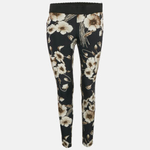 Dolce & Gabbana Navy Blue Floral Print Silk Blend Pants S