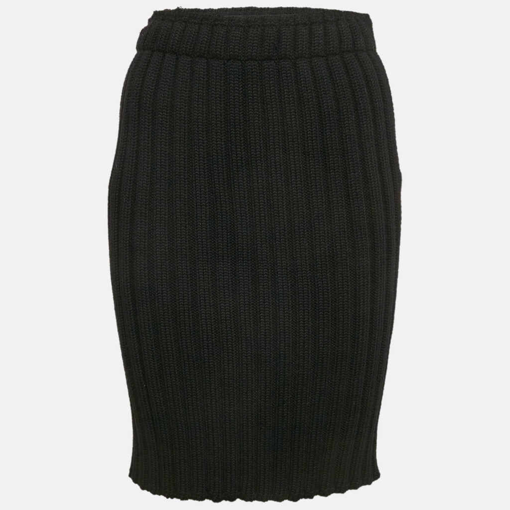 luxury-women-dolcegabbana-used-clothes-p1094095-001 Dolce & Gabbana Black Virgin Wool Rib Knit Knee-Length Skirt S