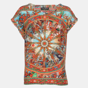 Dolce & Gabbana Multicolor Medieval Print Silk Cap Sleeve Top M