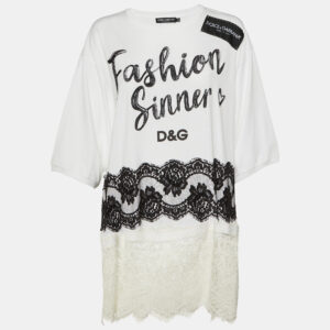 Dolce & Gabbana Monochrome Cotton Lace Trim Tunic M
