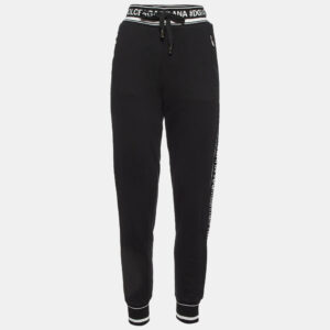 Dolce & Gabbana Black Cotton Logo Band Trim Joggers S
