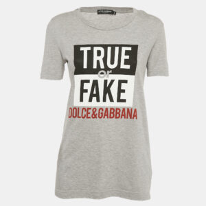 Dolce & Gabbana Grey Fake or Real Print Jersey T-Shirt XS