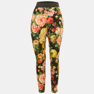 Dolce & Gabbana Black Floral Crepe Trousers M