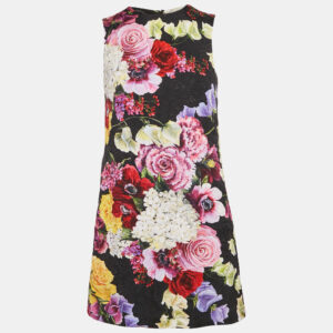 Dolce & Gabbana Black Floral Print Jacquard Shift Dress S