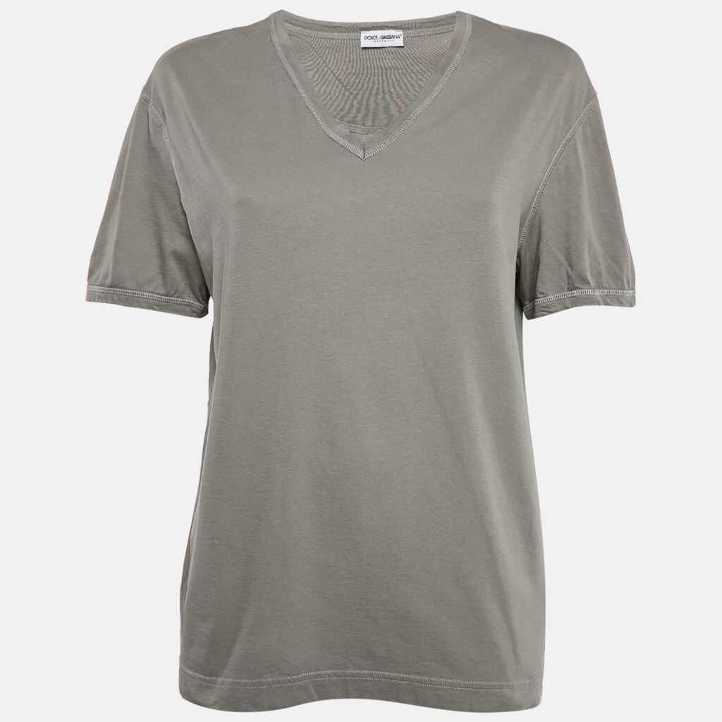 luxury-women-dolcegabbana-used-clothes-p1108319-003 Dolce & Gabbana Underwear Grey Cotton V Neck Short Sleeve T-Shirt L