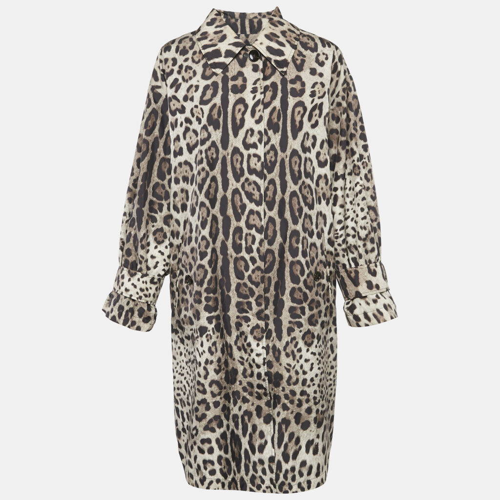 luxury-women-dolcegabbana-used-clothes-p1109014-005 Dolce & Gabbana Brown/Beige Leopard Print Synthetic Button Front Long Coat M