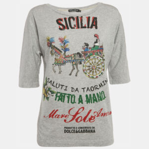 Dolce & Gabbana Grey Sicilia Print Jersey Crew Neck T-Shirt S