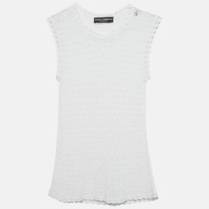 Dolce & Gabbana White Crochet Sleeveless Sheer Top S