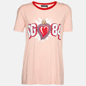Dolce & Gabbana Pink Printed Cotton Crew Neck T-Shirt S