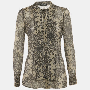 Dolce & Gabbana Cream Lace Print Silk Shirt S