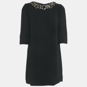 Dolce & Gabbana Black Crepe Neck Embellished Mini Dress M